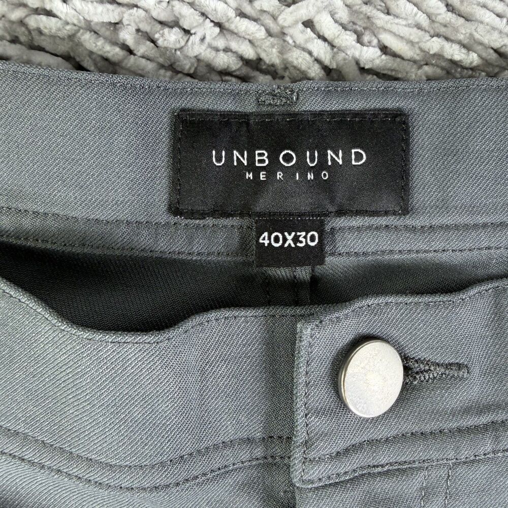 Unbound Merino Chino Pants Mens 40x27 Gray Stretch Performance Wool Business 5 - Picture 2 of 10